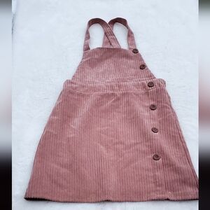 Pink Corduroy Pinafore Dress with Button Detail Size L 10/12